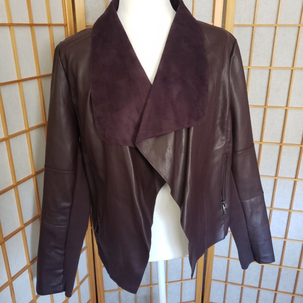 Bagatelle Faux Suede and Leather Draped Jacket Large